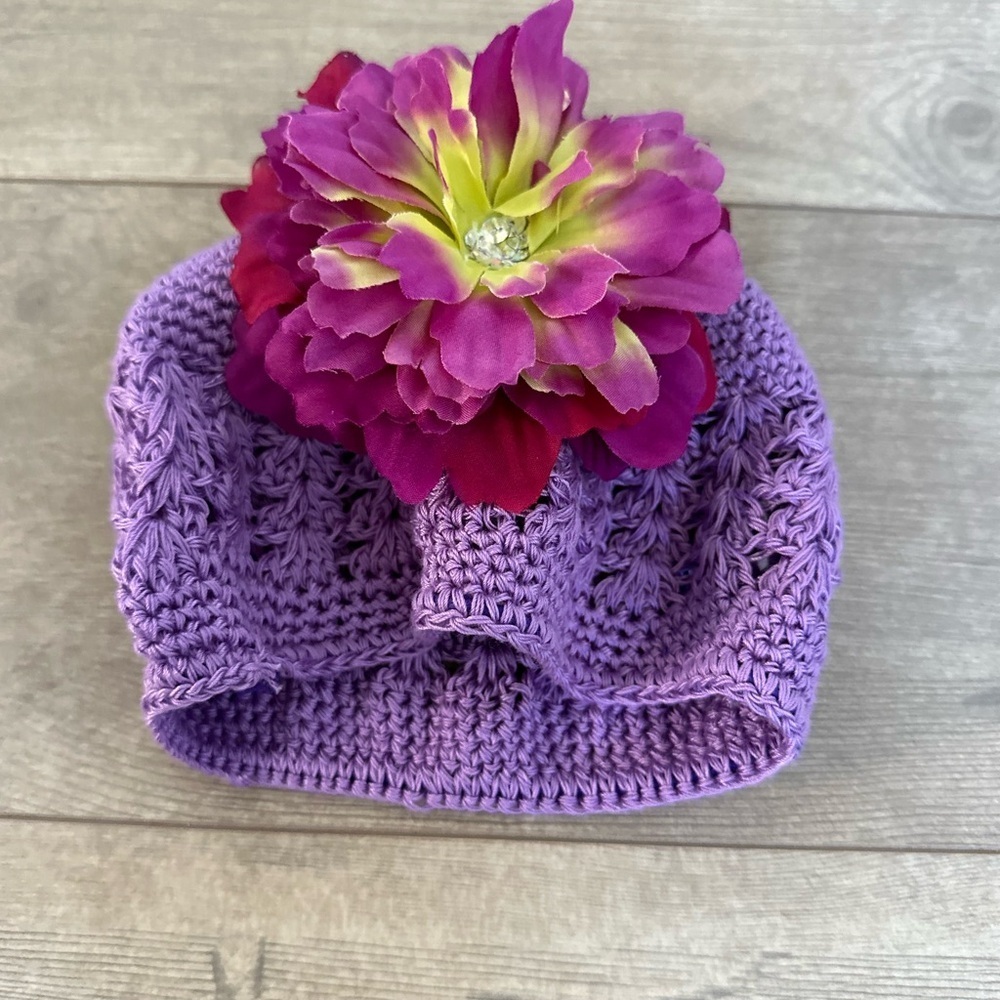 Hand crochet stretch 3-12 months baby girl boho floral hat